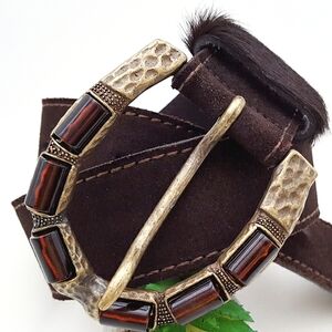 Vtg Western Boho Belt🍂Chunky Metal Horse Shoe Embellished Buckle